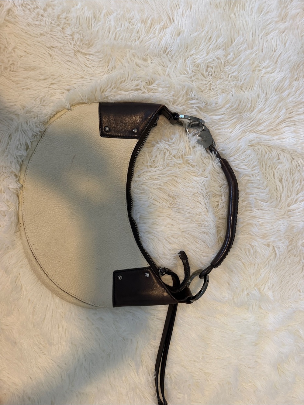 Gucci Cream and Dark Brown Crescent Shoulder Bag with Silver Hardware